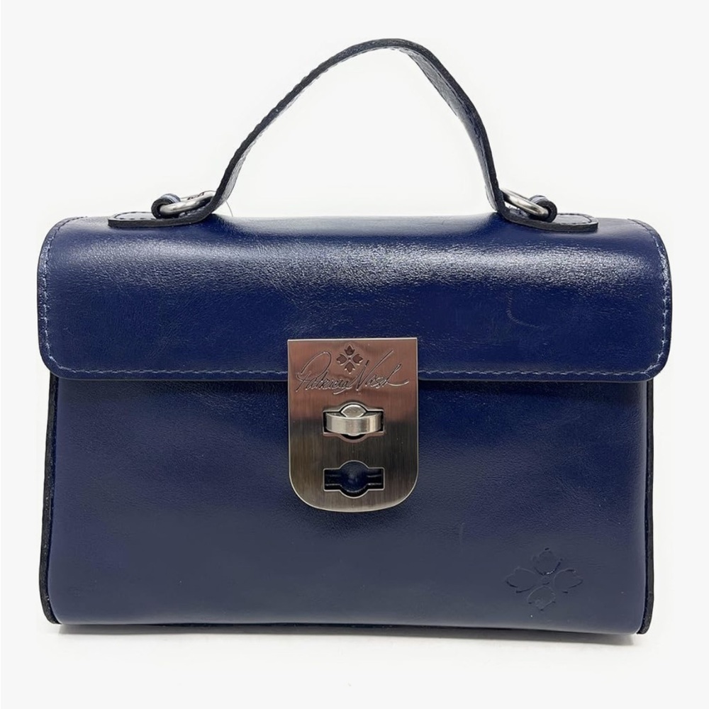 Patricia Nash Navy Blue Leather Top-Handle Satchel with Crossbody Strap